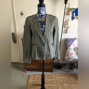 Adorable Women's Olive Green Blazer with Gold Grommets
